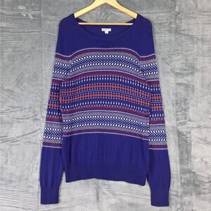 Womens Sweater XXL Purple Fair Isle Nordic Geometric Pullover Slim‎ Fit Casual